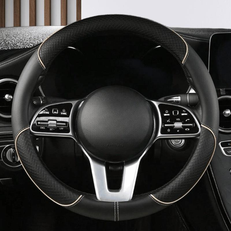 1pc 38cm Universal Car Steering Wheel Cover, Automotive Leather Diamond Quilted Color Block Design Interior Decor