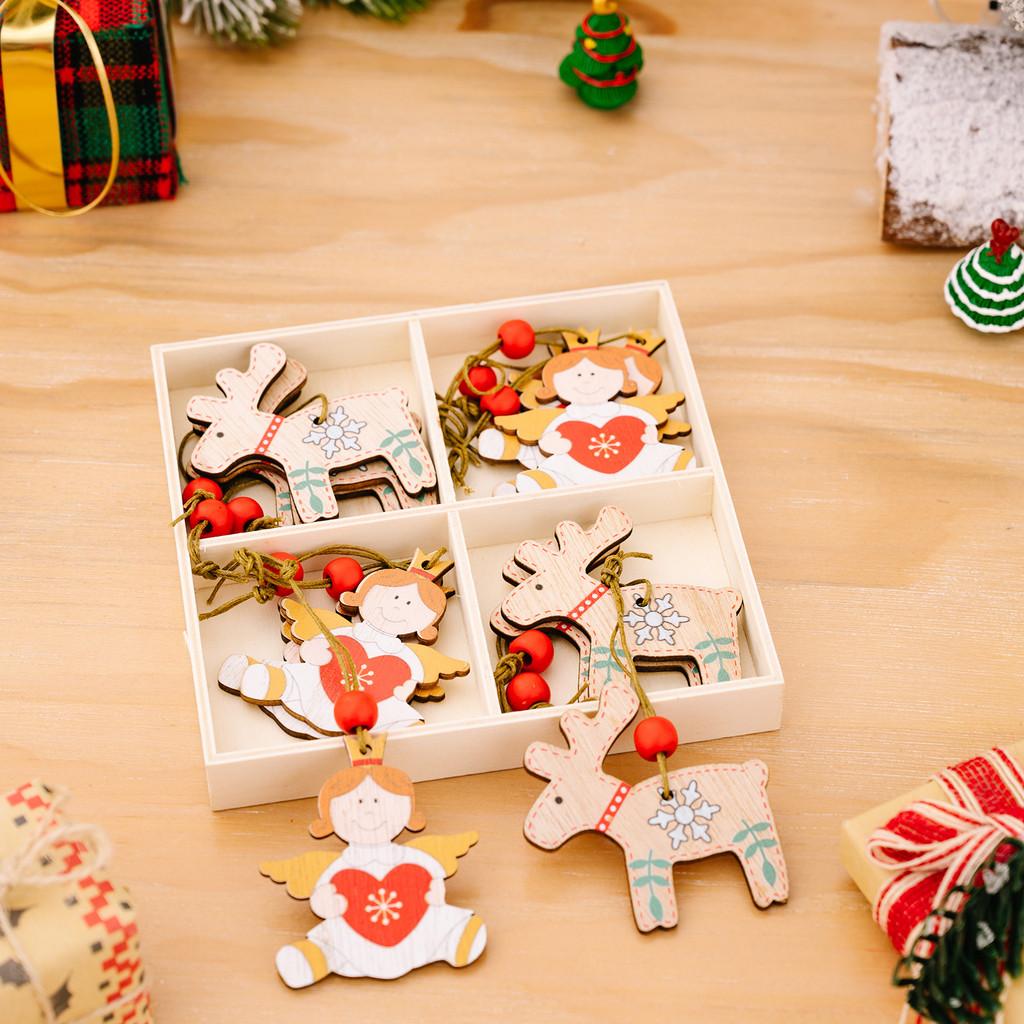 Decorative Christmas Box Ornaments Crafted From Wood Featuring Snowman Reindeer Designs