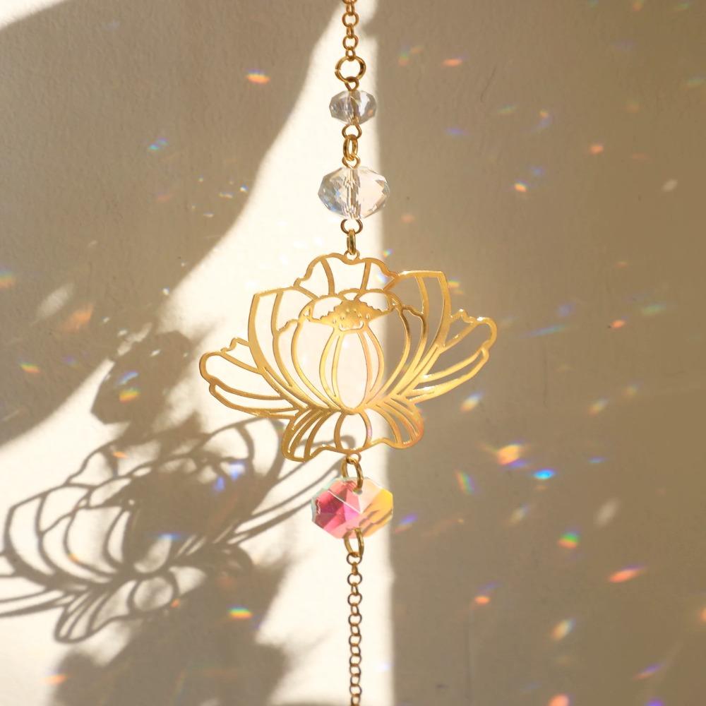 Crystal Lotus Hanging Wind Chimes Stained Glass Suncatcher Sun Catcher Room Pendant Decor Garden Decor Aesthetic Landscape
