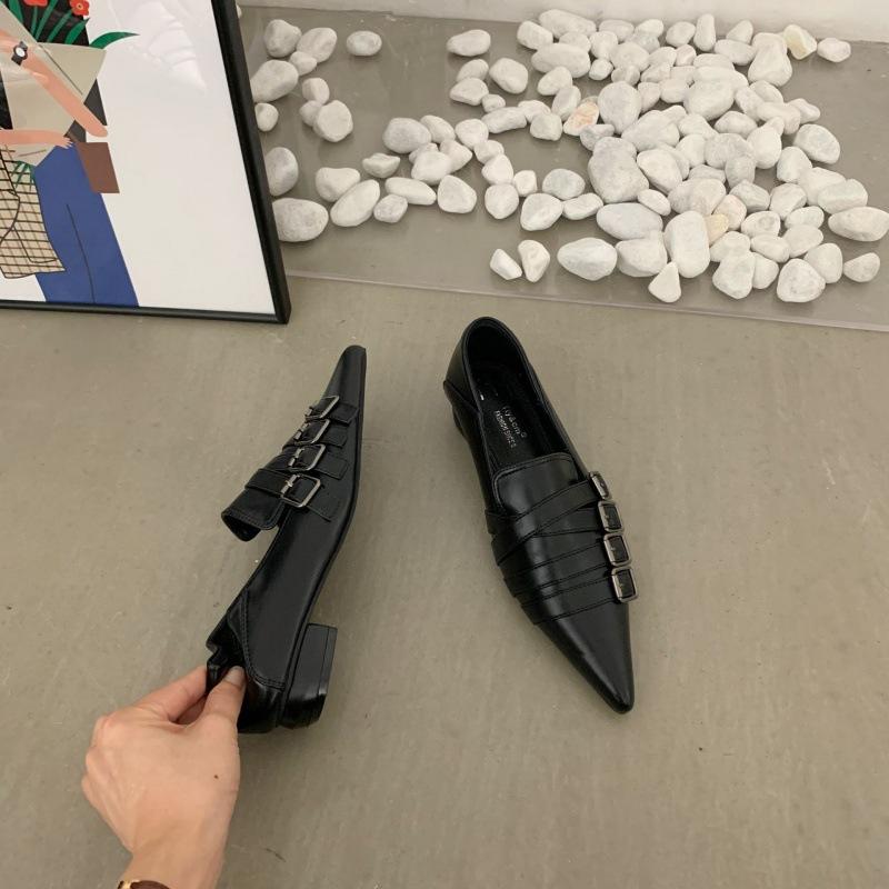 2025 spring and autumn new pointed single shoes women's French retro word fashion versatile low heel flat Mary Jane