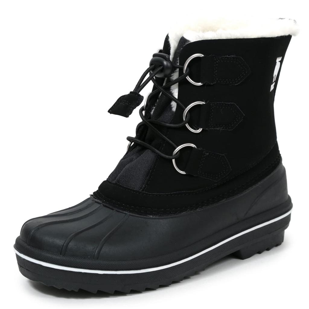 Mozu Bean Down Boots, Inner Boa, Lace-Up, Elastic, Women's, Black, Size 24cm