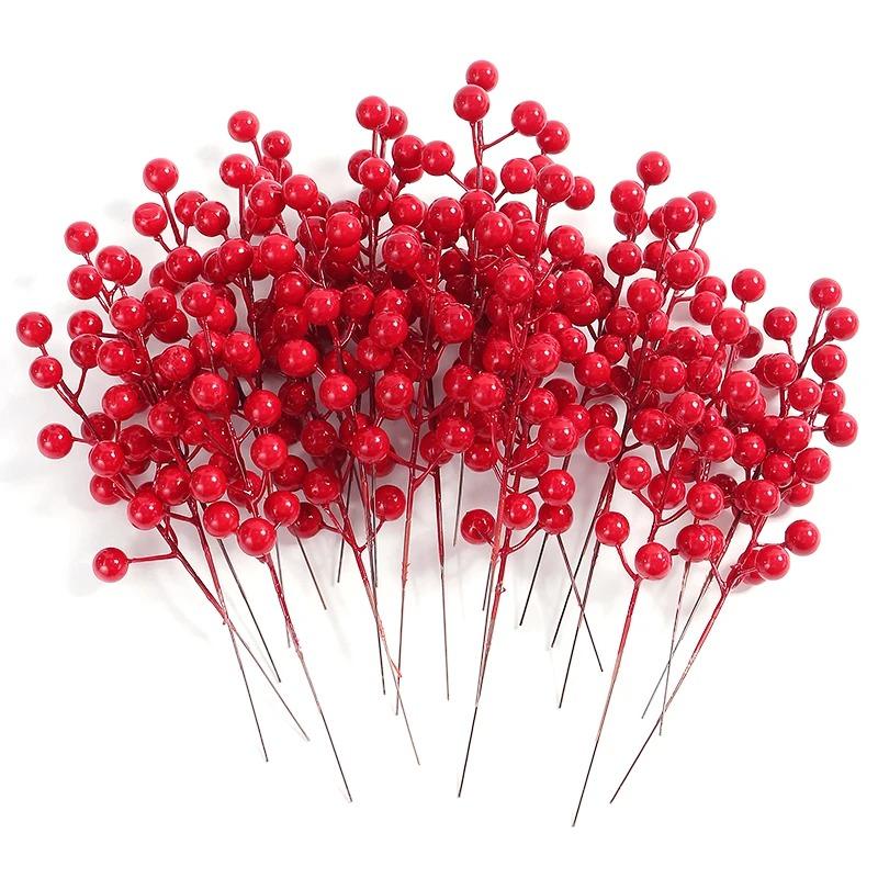 10/20pcs Chritsmas Decoration Red Berry Branches Cherry Stamen Garden Home Decor Xmas New Year Gifts Wedding Flowers Accessories