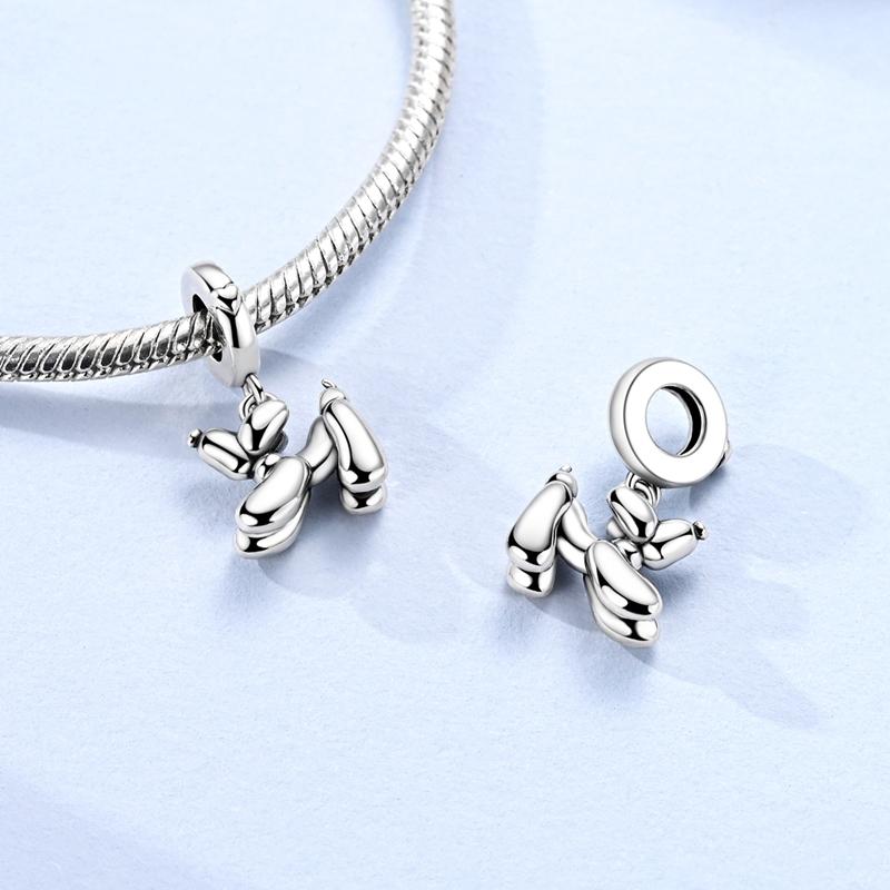 925 Silver Balloon Dog Charm Pendant Smooth Polished 3D Design for Women DIY Jewelry Gift Fit Original Bracelet
