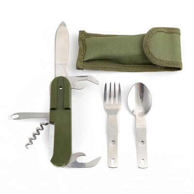 Stainless Steel 7 In 1 Camping Cutlery Set - Foldable Multifunctional Outdoor Tableware With Fork Spoon Knife For Picnic Hiking