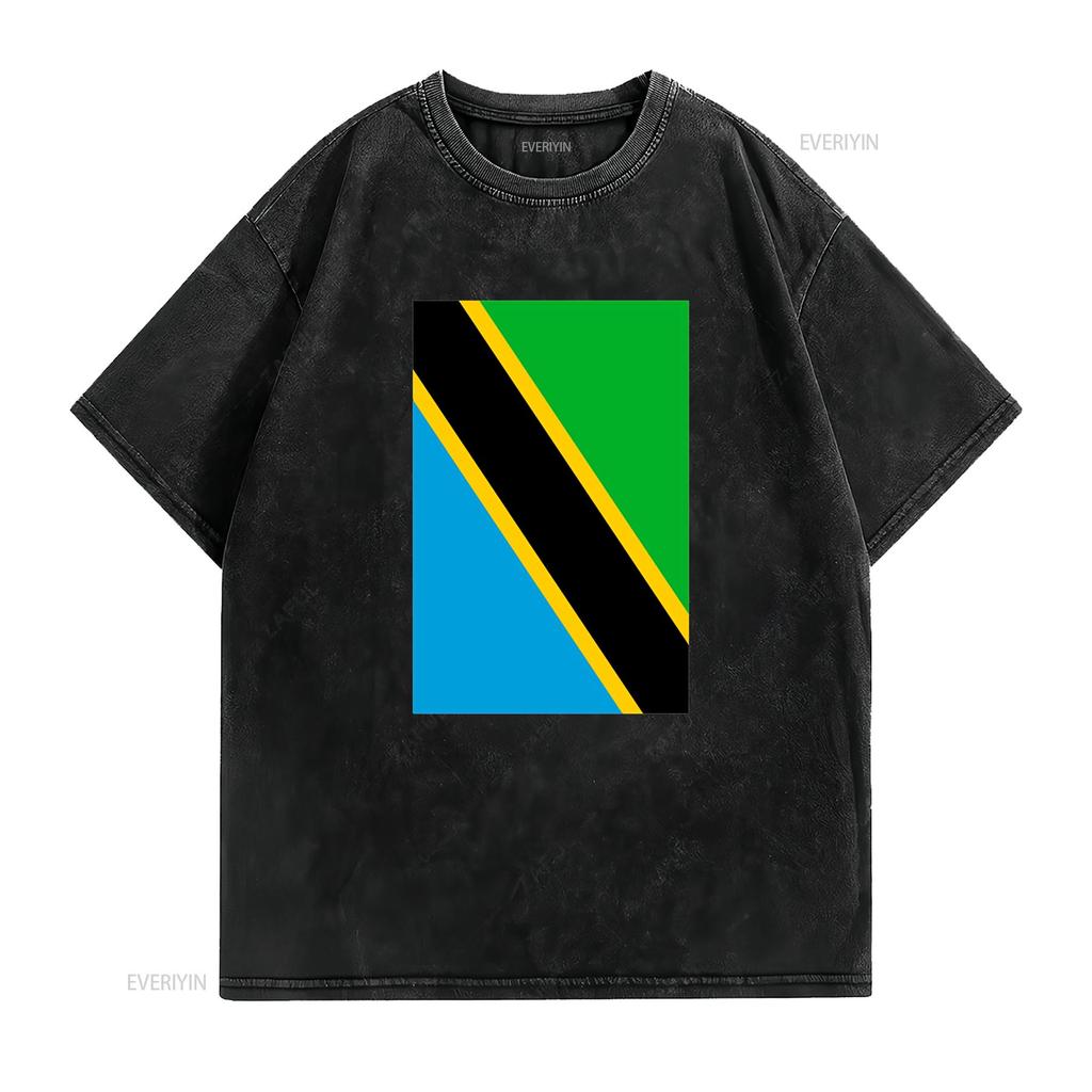 Grunge Tanzania Flag Cool East Africa Swahili Tanzanian T Shirt vintage Washed Breathable Slightly fashion Unisex Comfortable