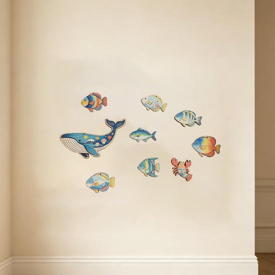 9 Pcs Summer Wood Nautical Beach Wall Decor Coastal Fish Lobster Whale Wall