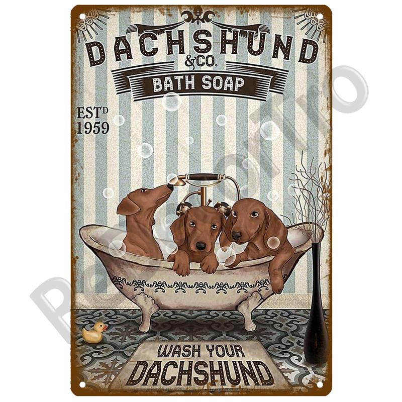 Retro Black Cat Metal Vintage Poster Funny Dog Wall Art Pet Sign Cafe Mural Plaque Metal Sign Tin Sign Plate Bathroom Home Decor