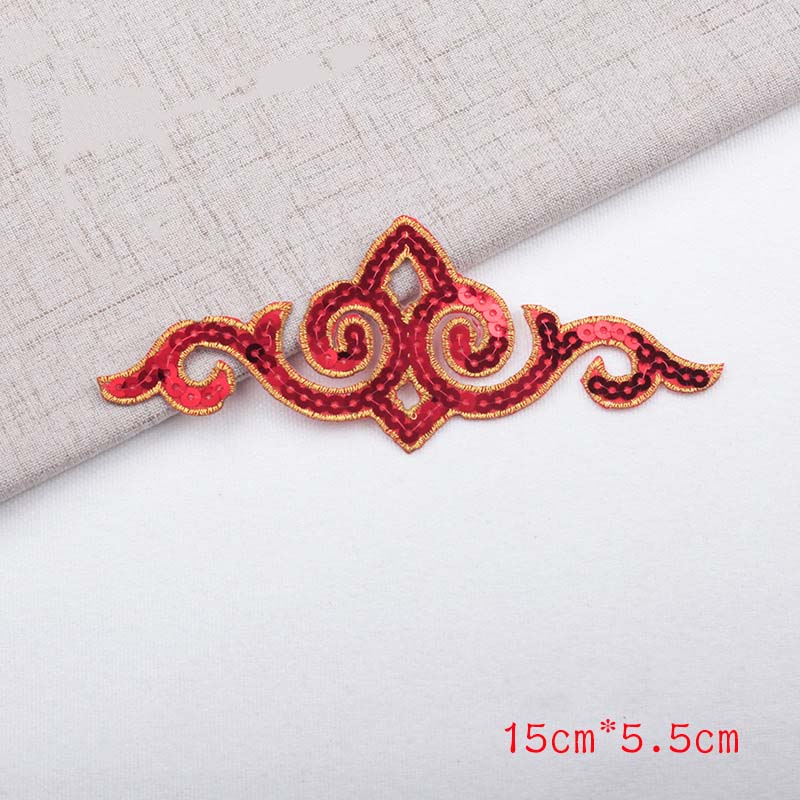 Cheap Iron-on Hollow Sequined Applique Sticker Costume Gold Silver Red Green Blue Geometric Embroidery Clothes Patch