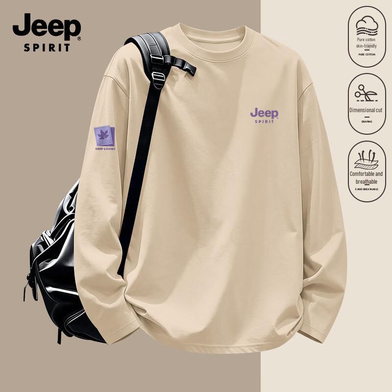 JEEP SPIRIT Men's Long-Sleeve Cotton Loose Crew Neck T-Shirt