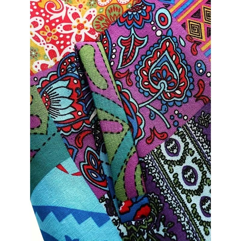 Women S Ethnic Style Printed Hooded Loose Mid Length Cotton Coat