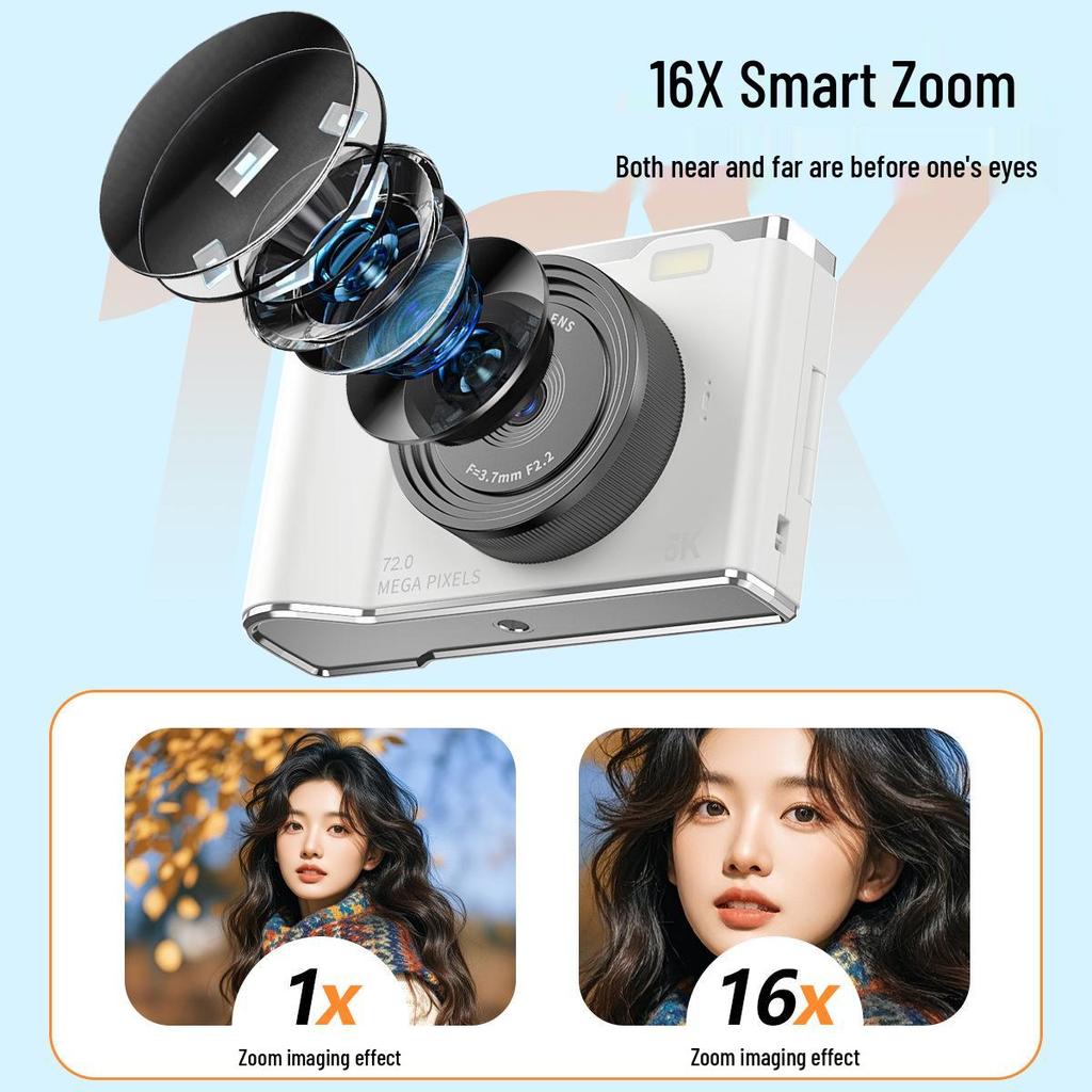 Retro 5K HD Flip Screen Mirrorless Camera for Outdoor Shots and Student Selfies