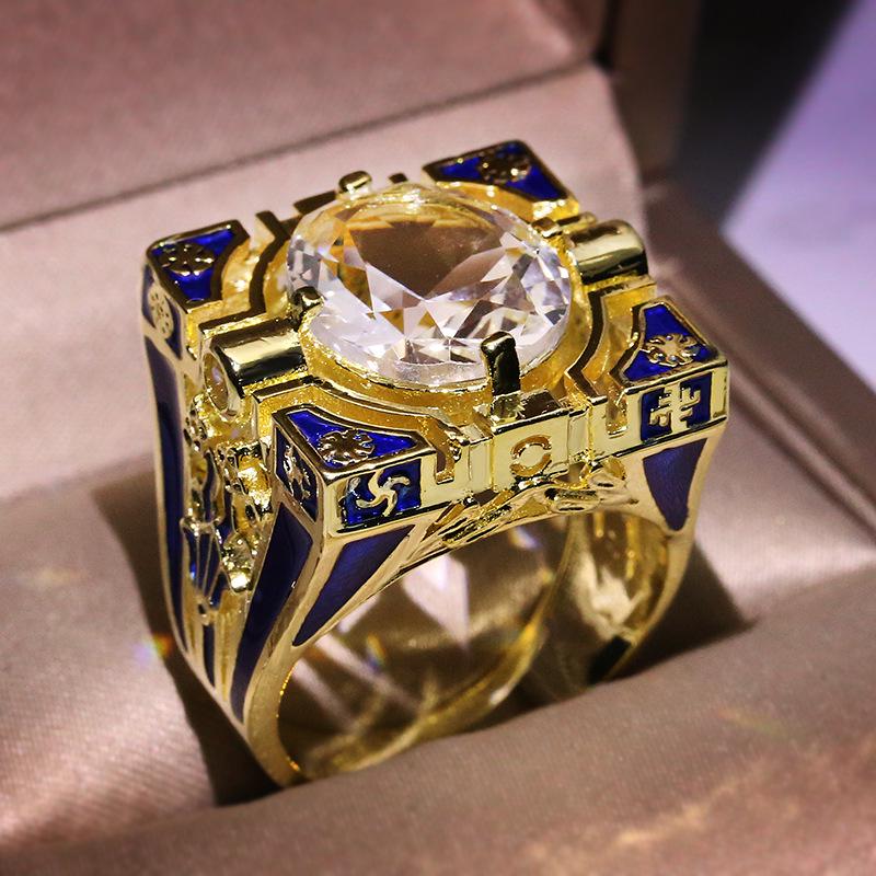 

Высококачественные геометрические квадратные золотые кольца для мужчин, буддийские чакры, заполненные хной, круглые кольца с цирконием, ювелирные изделия 10