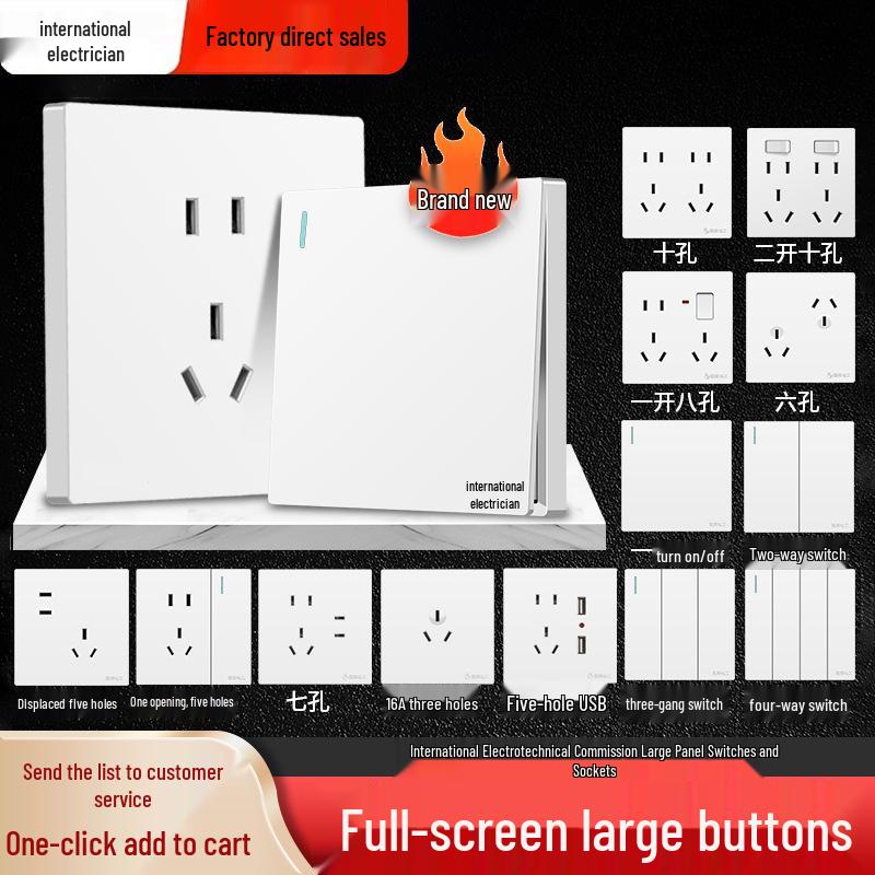 86 Type Concealed Five-Hole Switch Socket: One-Gang Double-Control Wall Panel