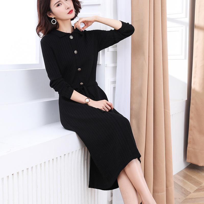 Autumn Knitted Dresses, Waist-length Skirts, Thin, Light, Mature Temperament, Mid-length Knitwear