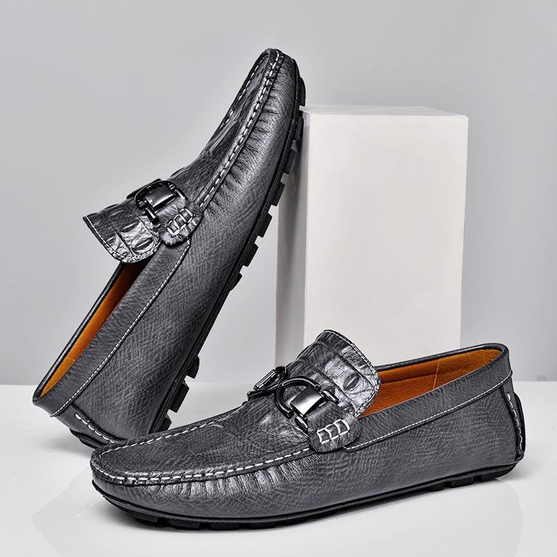 

Мужские модные повседневные туфли Bean, новые кожаные мокасины, мужские повседневные мокасины с железной застежкой, мужские туфли на плоской подошве для вечеринок и вождения, размер 37-47 47 серый