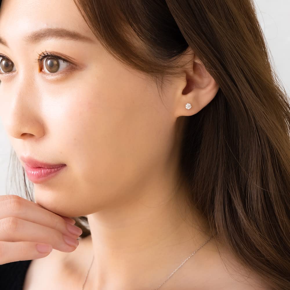 Diamond Lab Moissanite Earrings for Single Silicone Backing Box Women, Stone, SV925, Popular, Platinum, 0.5ct, Included, [Gift Set]