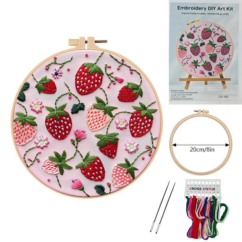 1set Cherry, Strawberry, Watermelon, and Orange Pattern Embroidery DIY Kit - Suitable for Beginners. Handmade Embroidery Fabric Material Set.