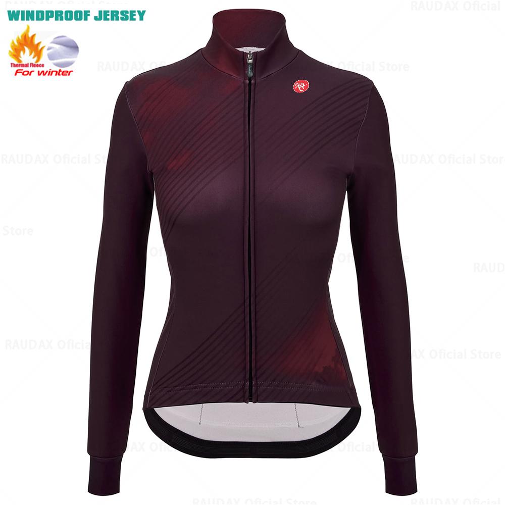 

2026 Raudax Women Long Sleeve Jersey Pure Dye Coral Winter Cycling Clothing Outdoor Riding MTB Ropa Ciclismo Velveteen Bike Set 3XL