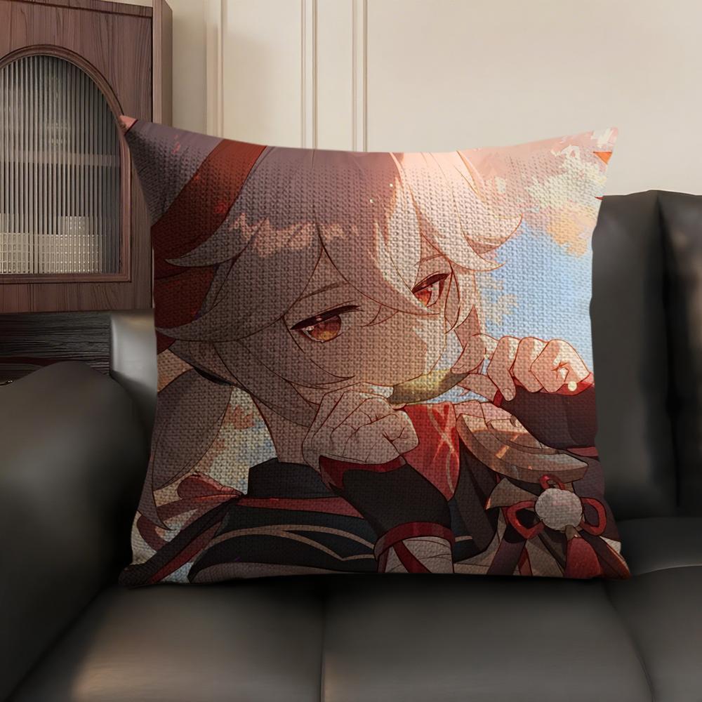 Kaedehara Kazuha Genshin Impact Cushion Cover Natural Linen Organic Fabric DoubleSided Printing Sofa Home Decor Pillow Case