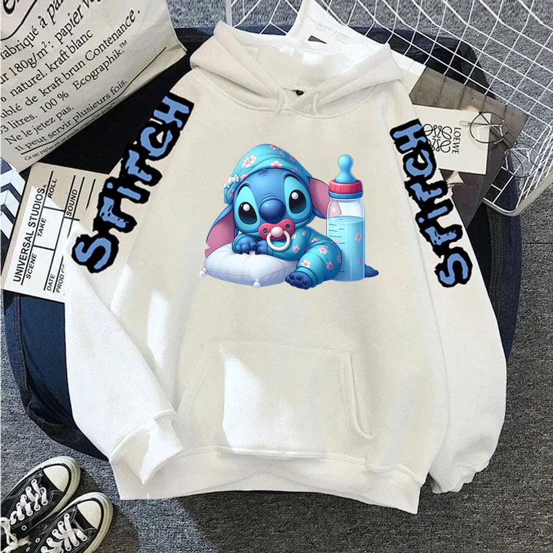 Luxury Brand Women's Hoodies Disney Lilo & Stitch Harajuku Jackets Japanese Fashion Winter Sweaters Women's Warm Sweatshirts