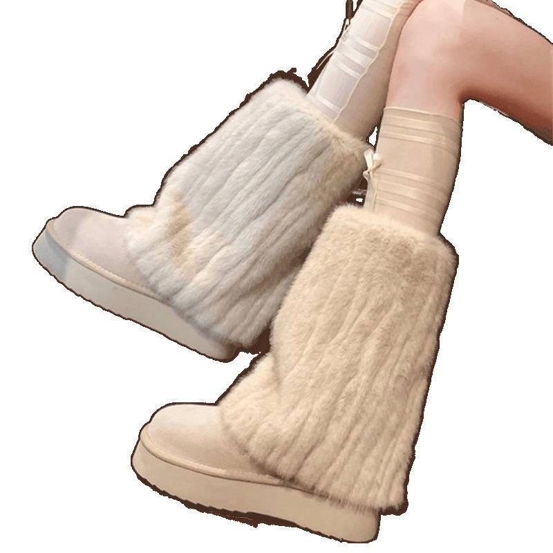 -Wide foot large size snow boots autumn and winter warm plush boots real soft leather platform cotton shoes short boots