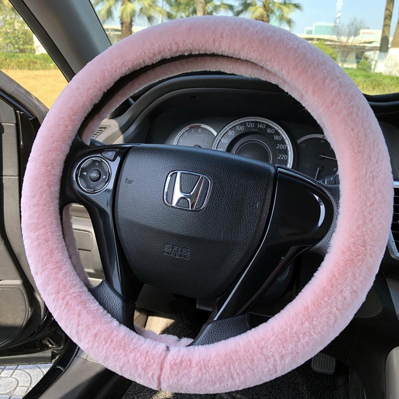 Short Plush Steering Wheel Cover Kawaii Winter Warm Car Handle Cover Anti-skid Cartoon Cute Cat Ear Steering Cover Pink Gift