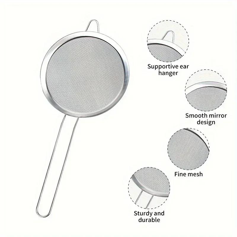 3pcs Sets Stainless Steel Fine Mesh Food Strainer Sifter for Baking with Handle Flour Sieve Sifter Juice Soy Milk Kitchen Tool