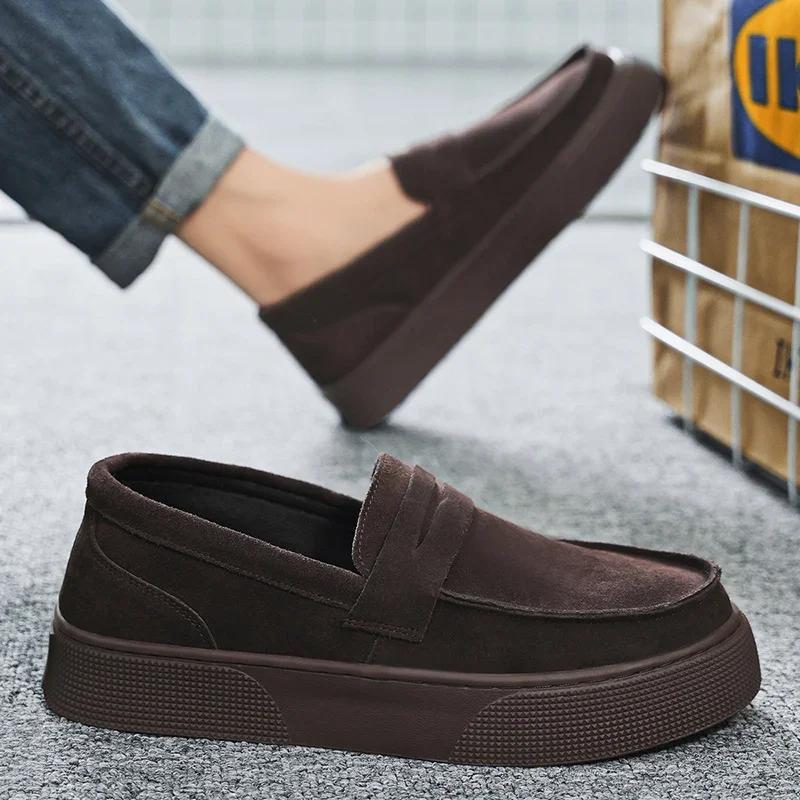 Autumn and Winter New Light Luxury Lefu Shoes for Men's 2026 Fashion Suede Kick on Versatile Lazy Shoes