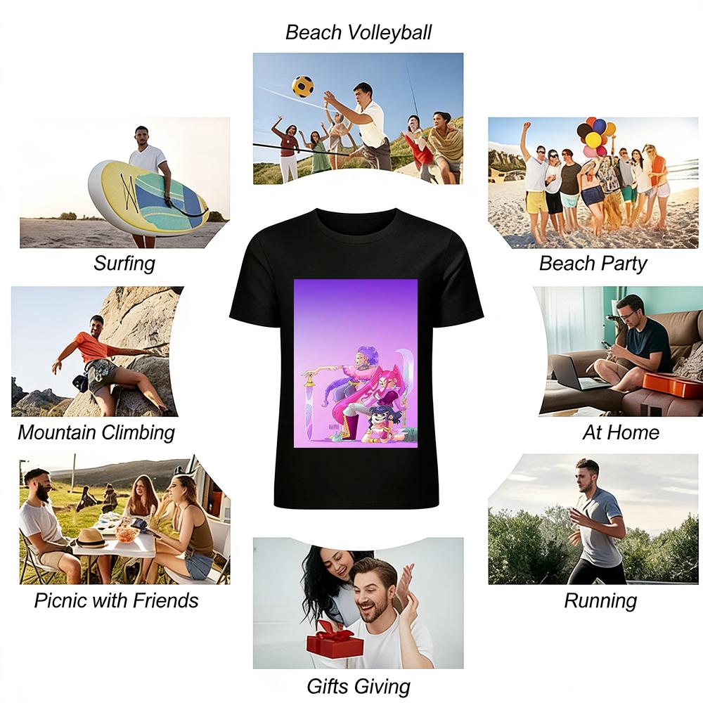 Cool Street Style Anime Girl Group Print T-Shirt Casual Loose Fit Top Trendy Edgy Wear For Teens Pure cotton T-shirt