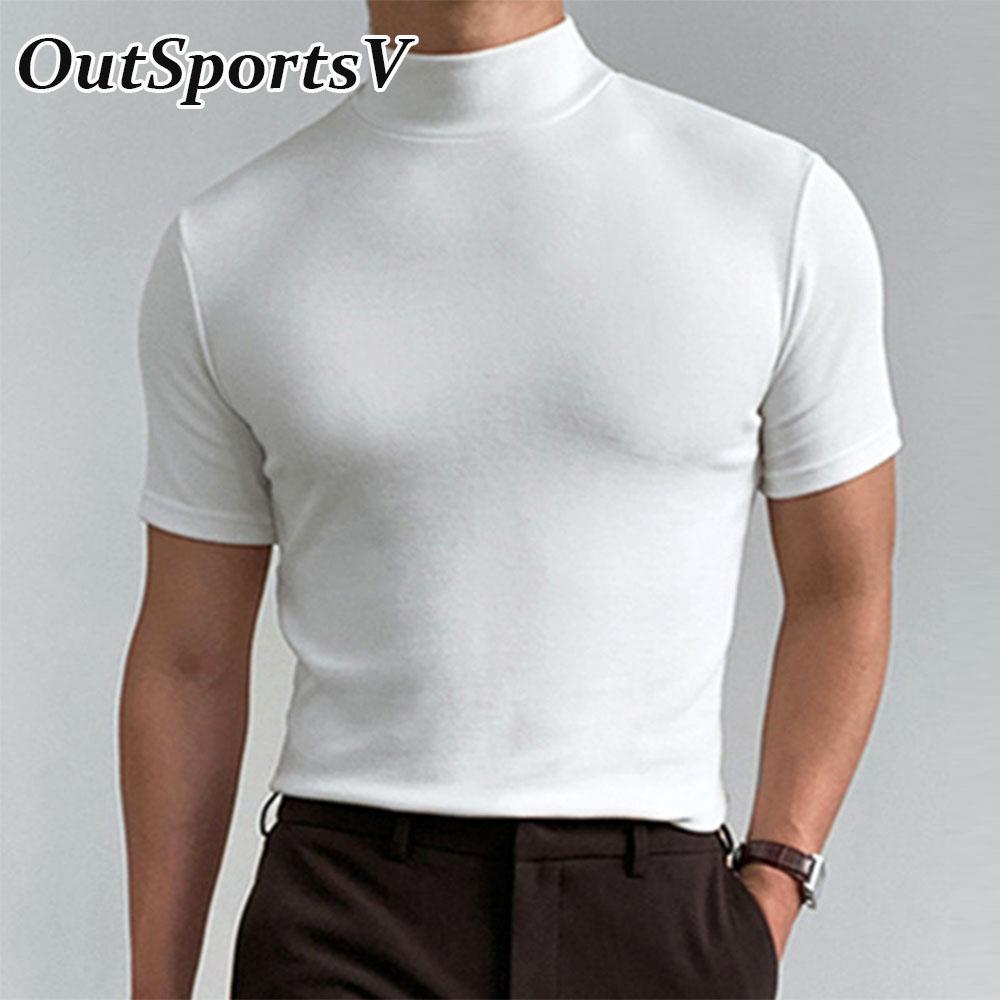 

Men s High Collar Short Sleeve T-Shirts Pullovers Gym Sports Fitness Sweatshirts Tops Blouse For Men Outdoor Work Out Turtleneck Undershirt S чёрный