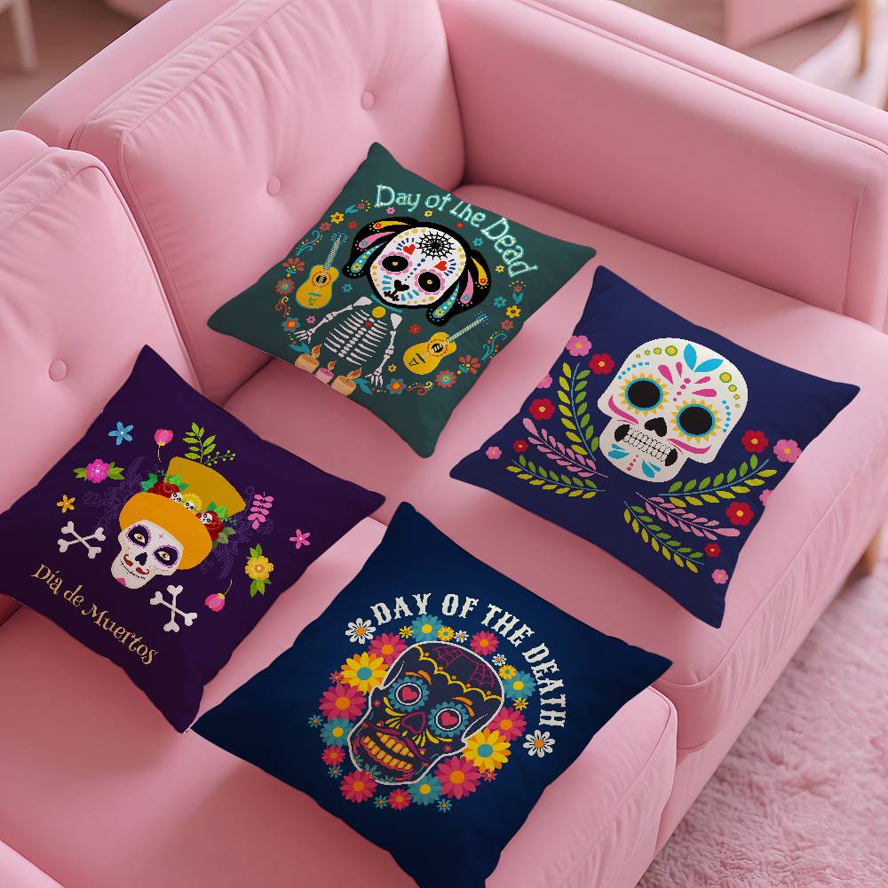 Mexico Easter Flower Skeleton Pillow Case Pattern Printing Pillowcase Living Room Sofa Cushion Cover Bedroom Room Decor