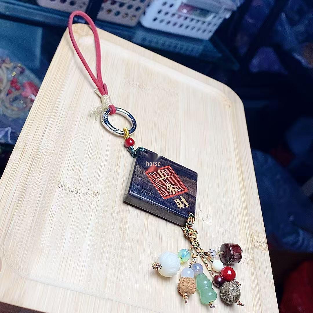

Sandalwood Auspicious Sign Car Pendant - Safe Color Painted Wooden Ornament for Car Interior.