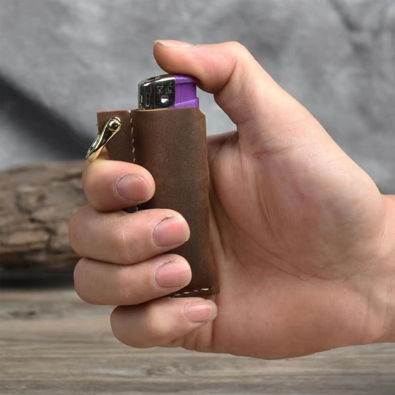 Genuine Cowhide Leather Lighters Case Holder For Cricket Lighters Sleeve Cover Leather Case With Metal Shackles