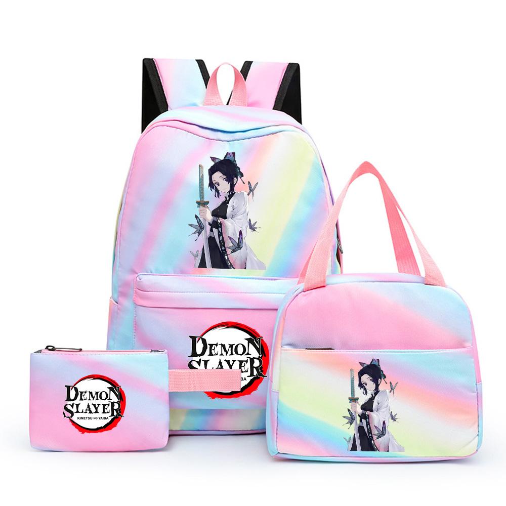 3Pcs/set Cartoon Demon Slayer Printed Backpack with Lunch Bag Pencil Case for Teenager Girl Boy Large Capacity Waterproof Bookbag Gift Mochila