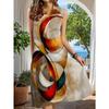 Robe d'été décontractée midi sans manches à col ouvert avec imprimé abstrait artistique géométrique unique pour femme