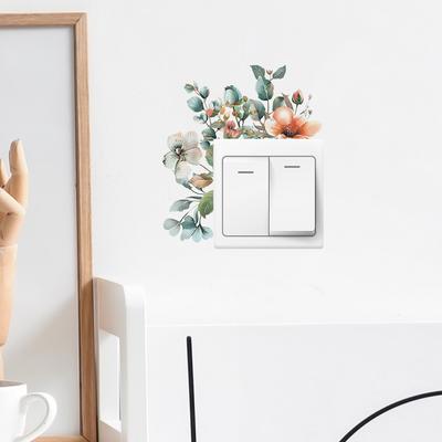 Green Plants, Flowers and Leaves Switch Affixed To The Living Room Porch Home Beautification Wall Sticker