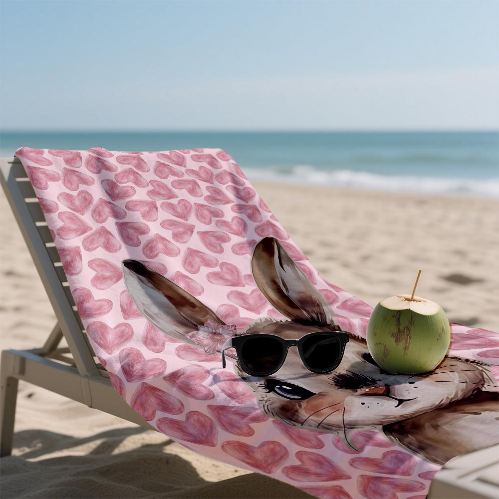 Pink Heart Bunny Love Oversized Microfiber Beach Towel Sand Proof Quick Dry, Absorbent for Swimming Pool Travel Camping