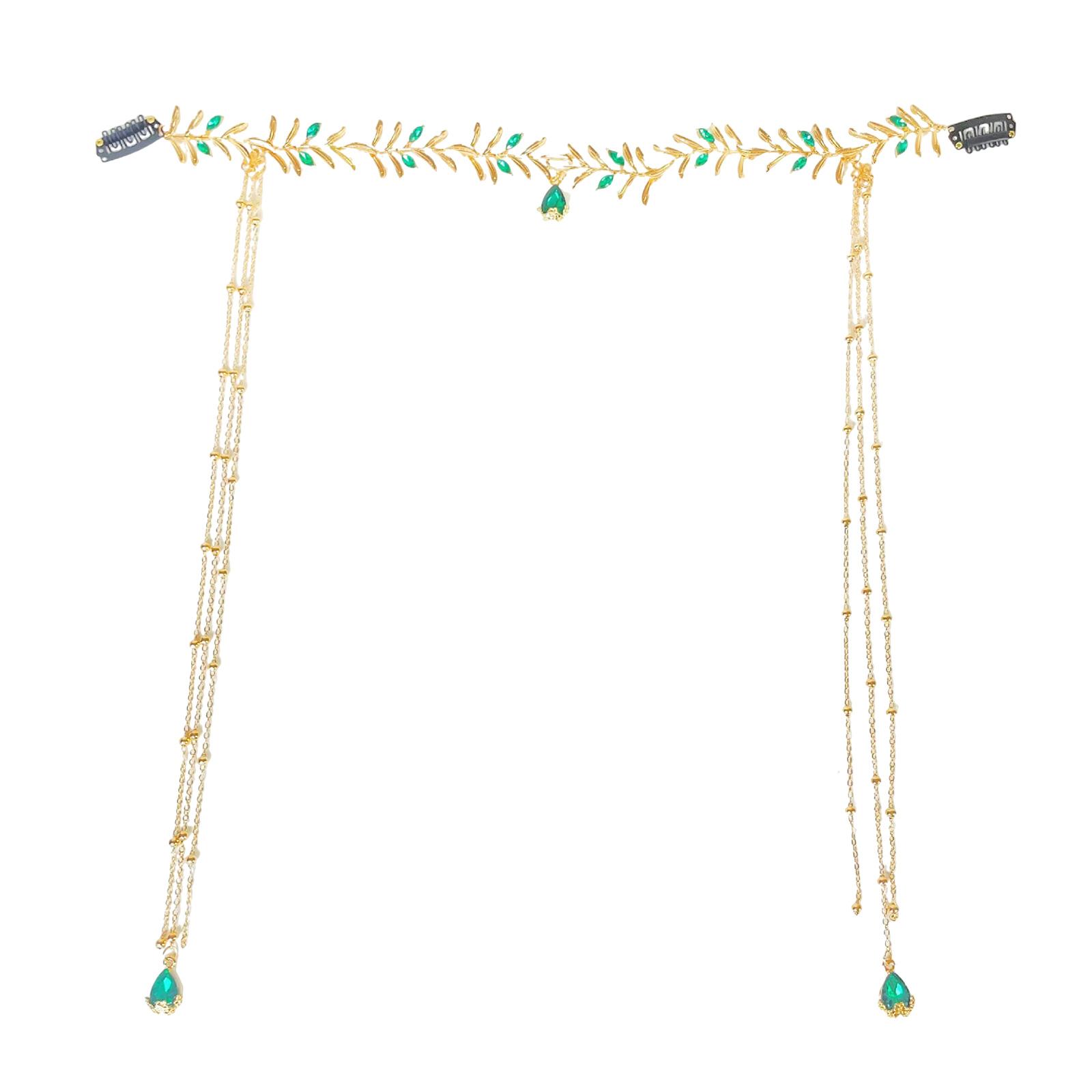 

Ancient Tassels Headband Headdress Unique Tassels Headband with Rhinestones for Brides Festivals and Fashion Events зелений