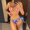 Flag Printed Striped Halter High Cut Bikini Female Swimsuit Women Swimwear Two-pieces Bikini Set Bather Bathing Suit Swim