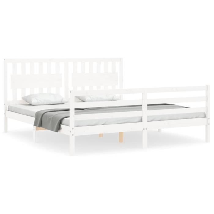 VidaXL Cadre de lit avec tête de lit blanc Super King bois massif 3194327