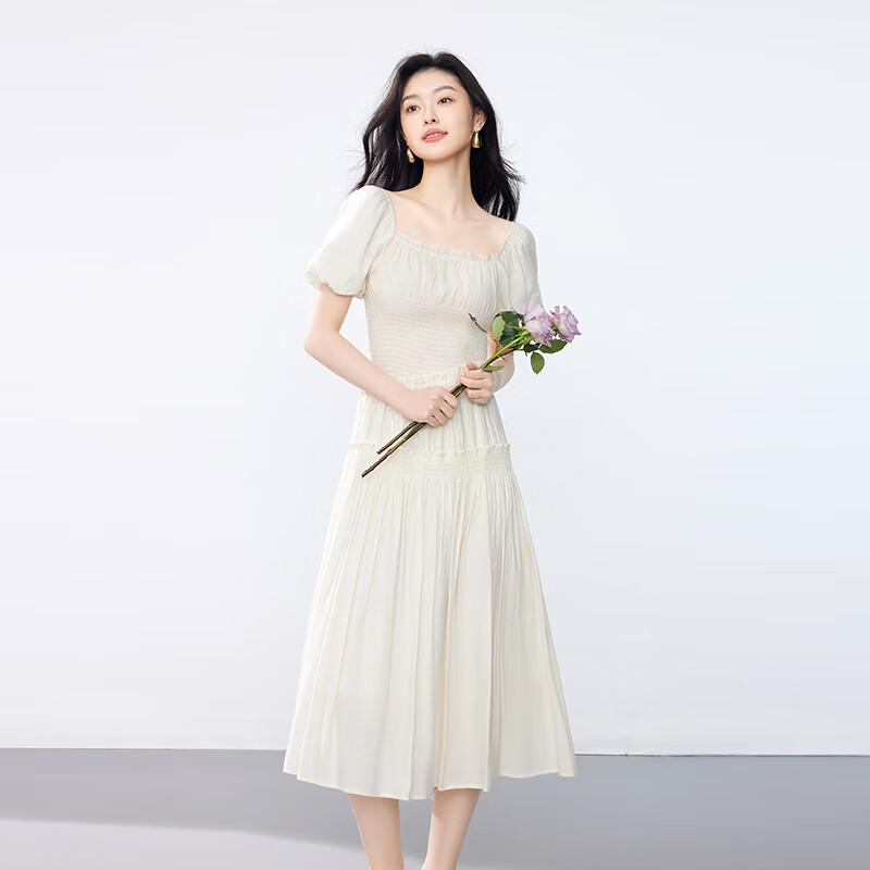 JOY SPEAKER Lace Patchwork Waist-Cinching Midi Dress