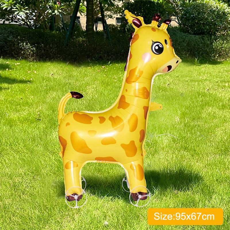 Large Size 4D Dinosaur Dog Cat Standing Foil Balloons Animals Walking Balloon With Wheel For Kids Birthday Party Decoration
