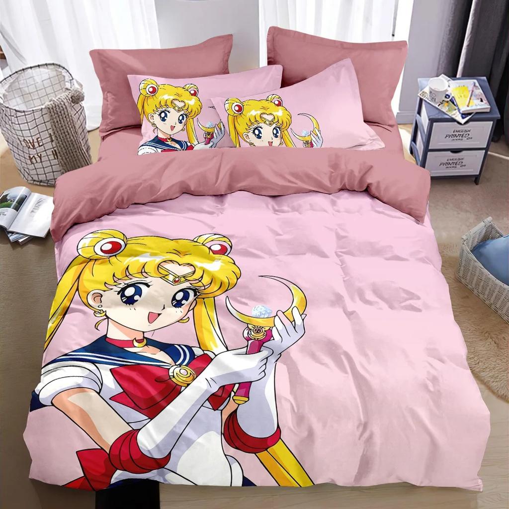 Anime Girl 3D Printed S-SAILOR M-MOON Bedding Set Polyester Duvet Cover Pillowcase Girl Adults 2/3piece Set Single/Large Size