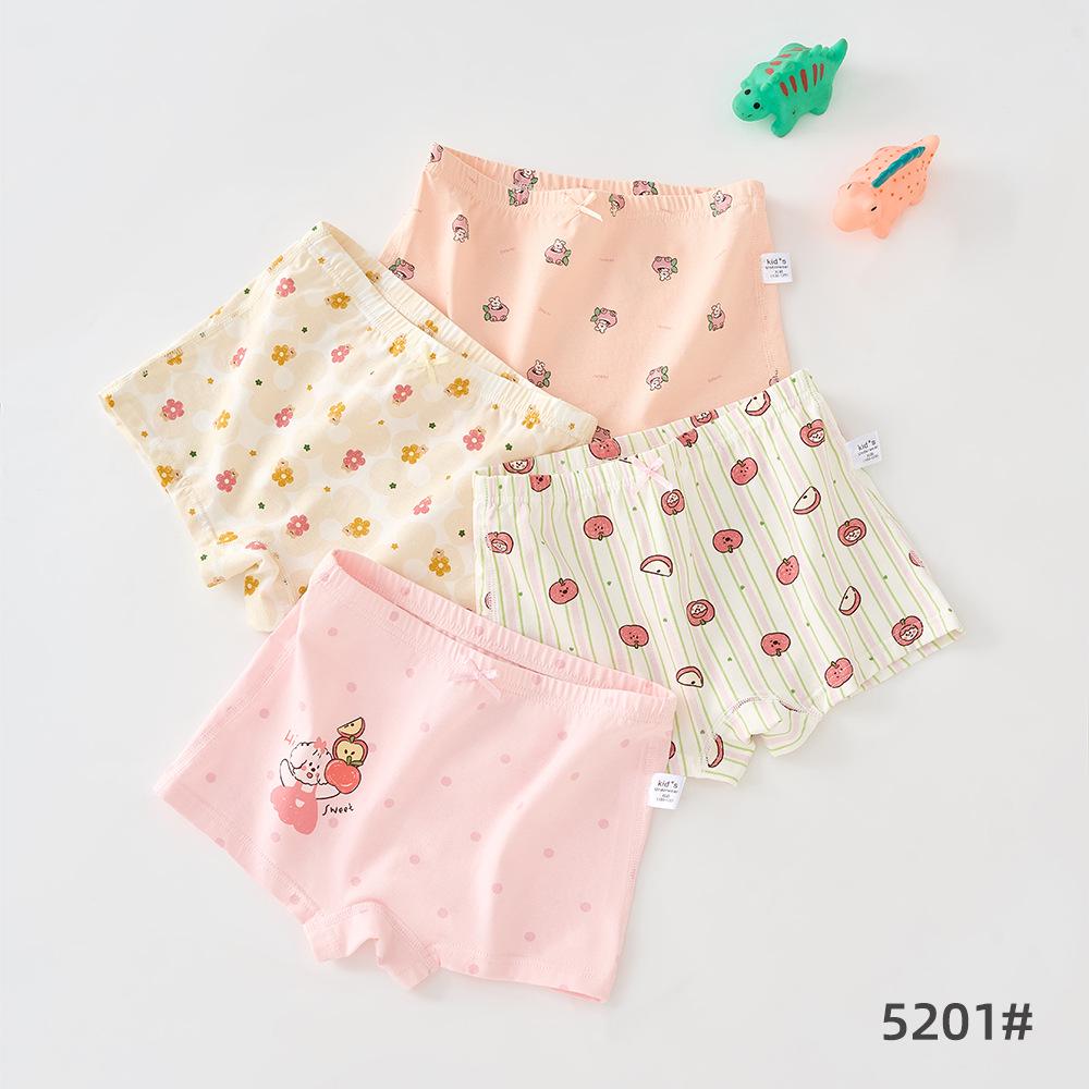 Paissen Bear Pure Cotton Girls' Antibacterial Boxer Briefs - 4-Pack Cartoon Shorts