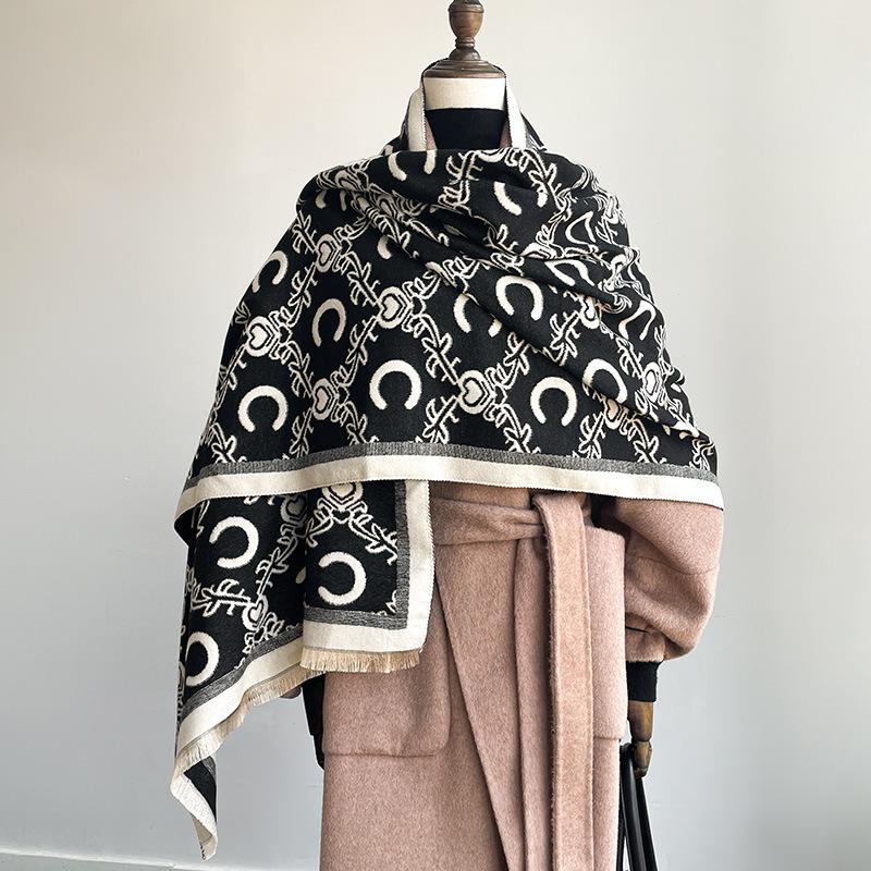 Winter Christmas Wind Letter Simple Fashion American Imitation Cashmere Women's Warm Scarf High-end Air Conditioner Shawl Scarf