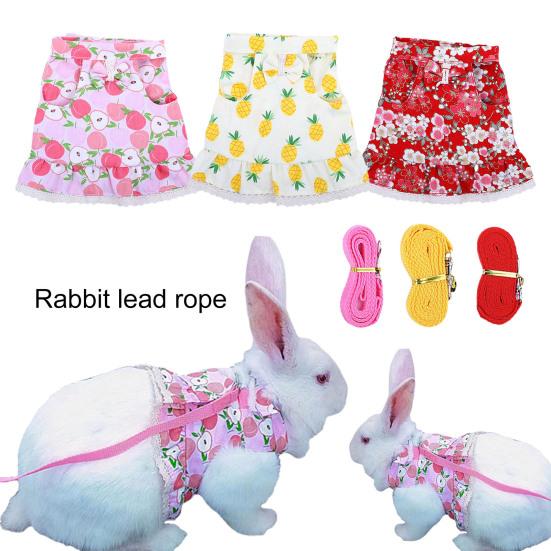 1 Set Kaninchen Kleidung Leine Spitze Saum Bowknot Pfirsich Druck Haustier Kaninchen Hamster Zugseil Pet Liefert