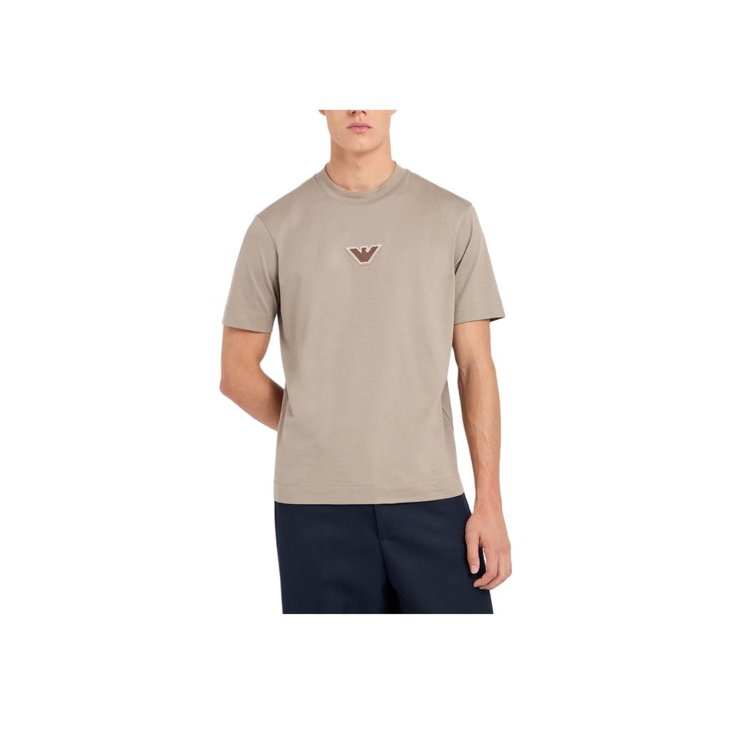 Emporio Armani Solid Color Logo Patch Crew Neck Short Sleeve T-Shirt Men tops Khaki 6D1TD7-1JOCZ-0152