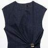 TAOP&ZA Elegant Round Neck Sleeveless Denim Dress with Waist Tie - Women's Spring/Summer Fashion