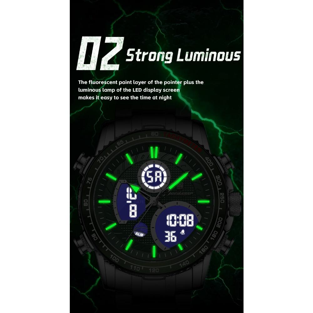 POEDAGAR Top LED Man Clock Waterproof Electronic Luxury Men's Watches Dual Time Display Digital Stainless Steel Quartz Watch
