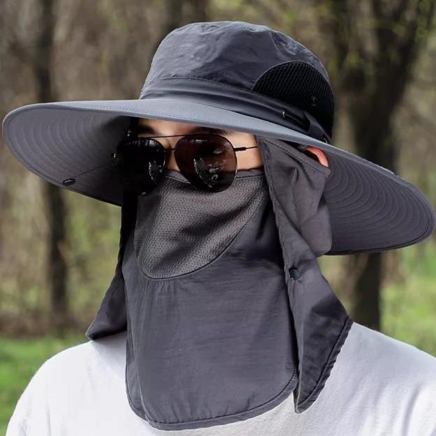 Summer outdoor sports fishing mountaineering sunshade sunscreen hat large brim removable UV bucket hat men and women